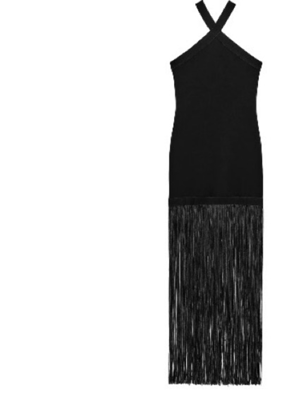 Zara Black Fringe Halter Maxi Dress